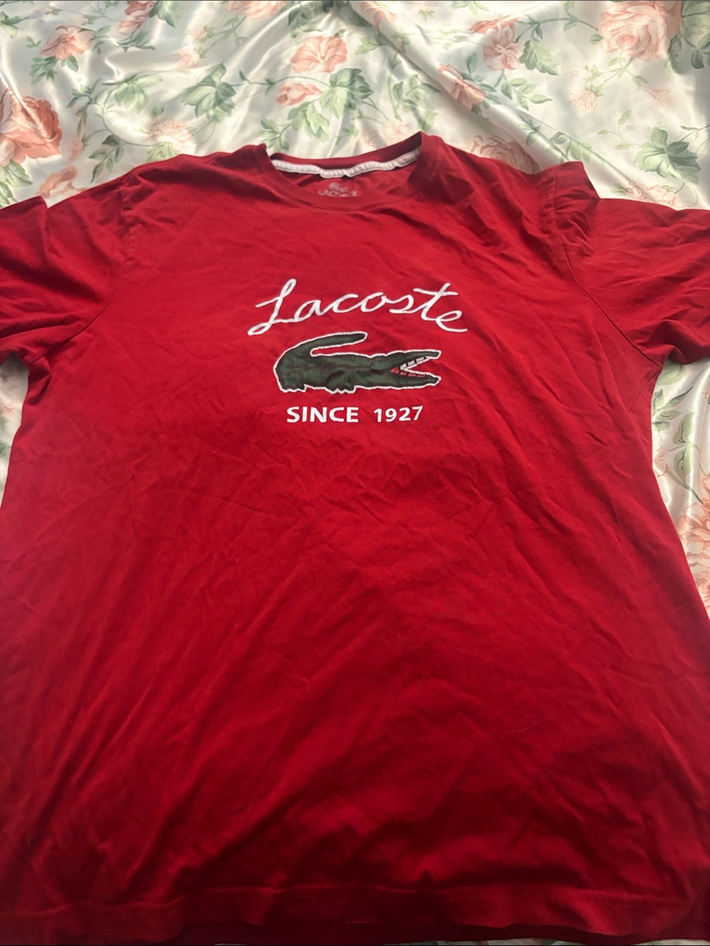 Lacoste Red Short Sleeve Tee with Green Crocodile Patch
